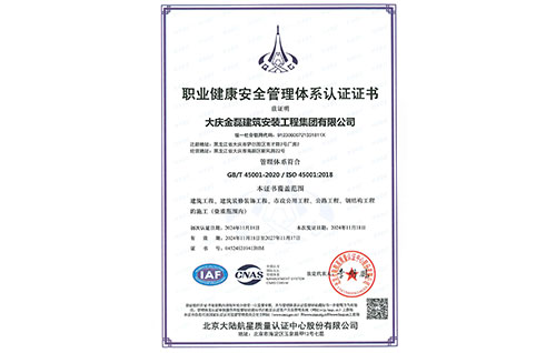 職業(yè)健康安全管理體系認(rèn)證證書(shū)